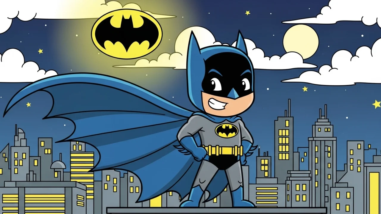 Batman on a rooftop with bat signal