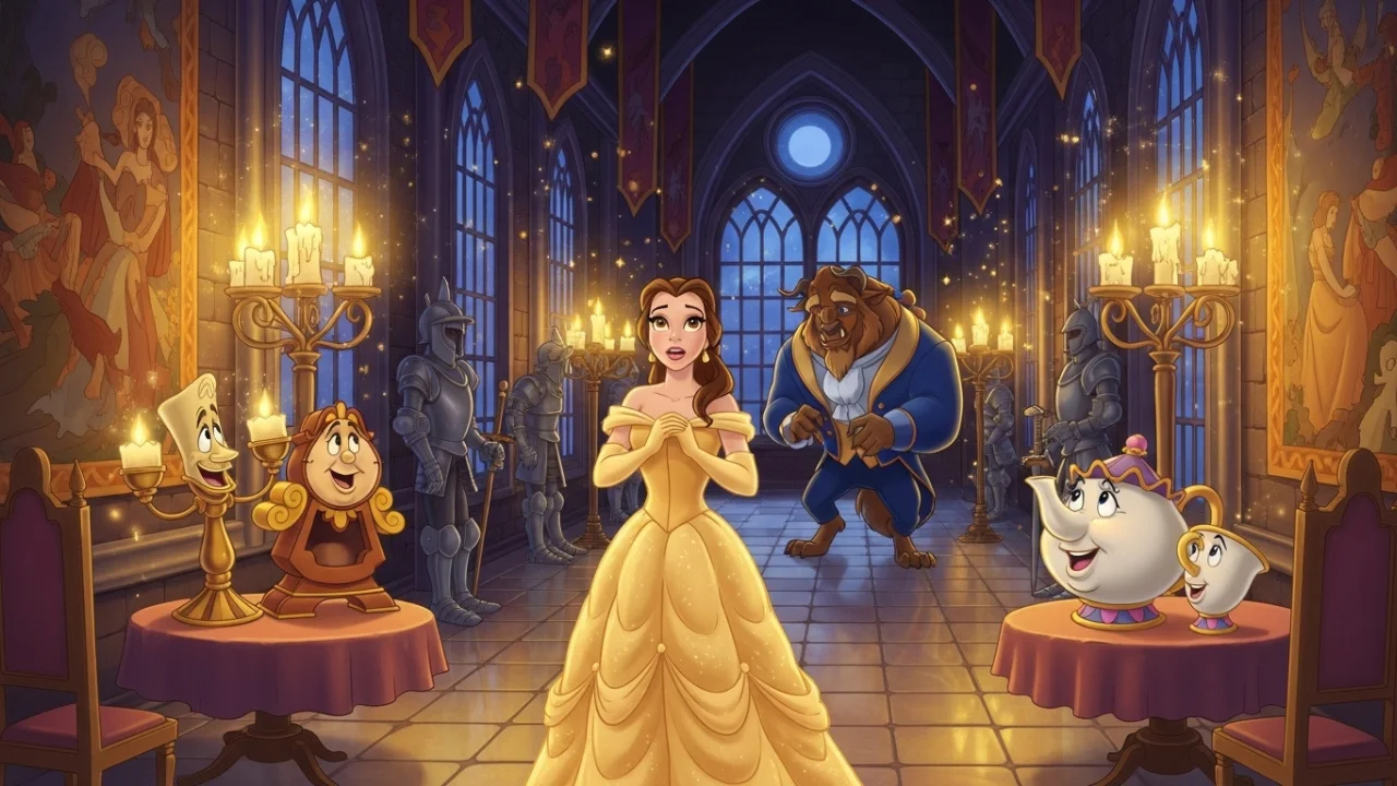 Belle exploring the enchanted castle