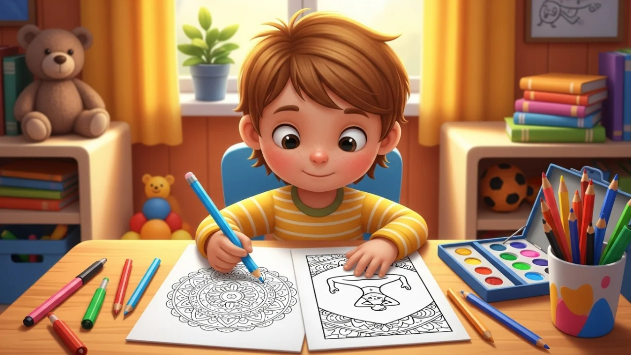 Child calmly coloring a mandala page for fun and mindfulness