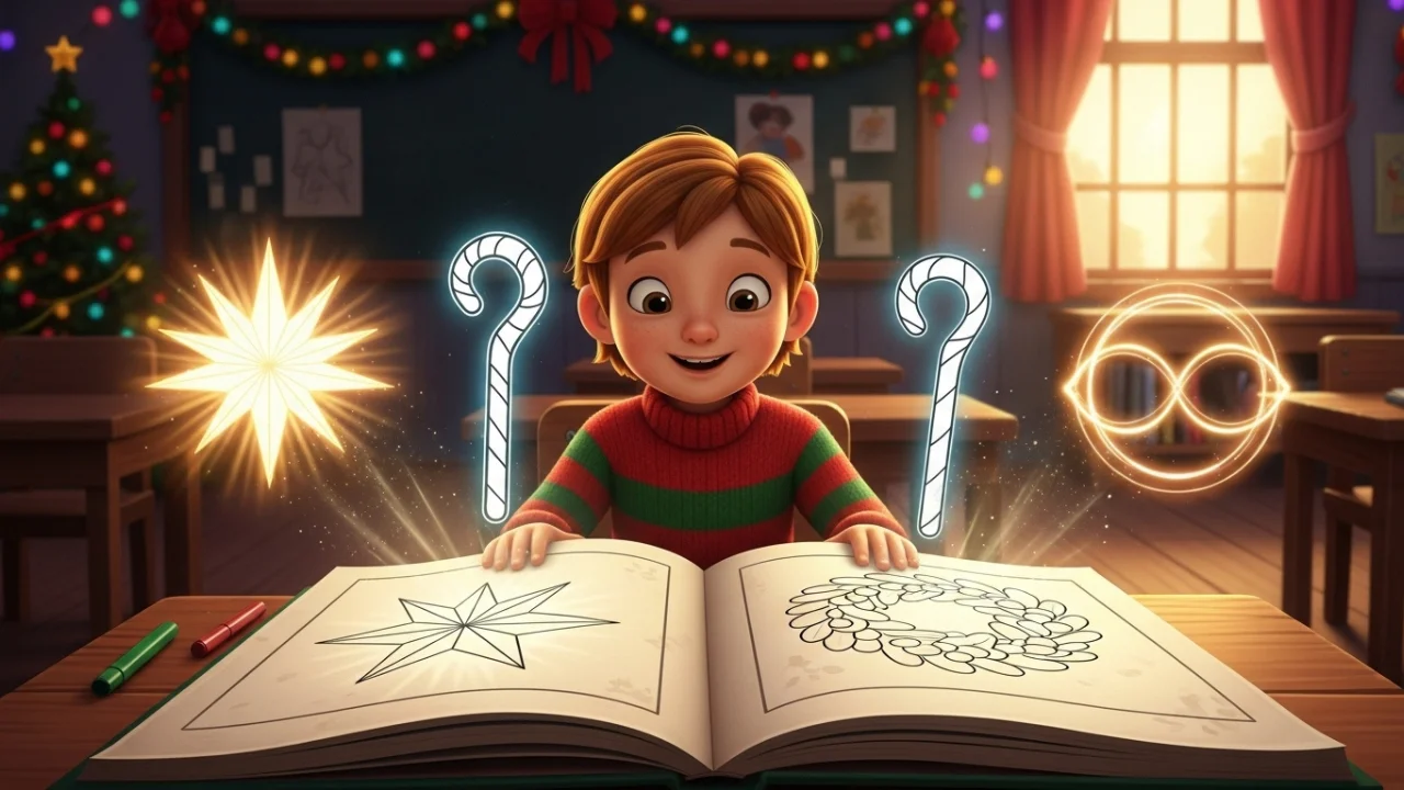 Child discovering hidden Christmas symbol meanings