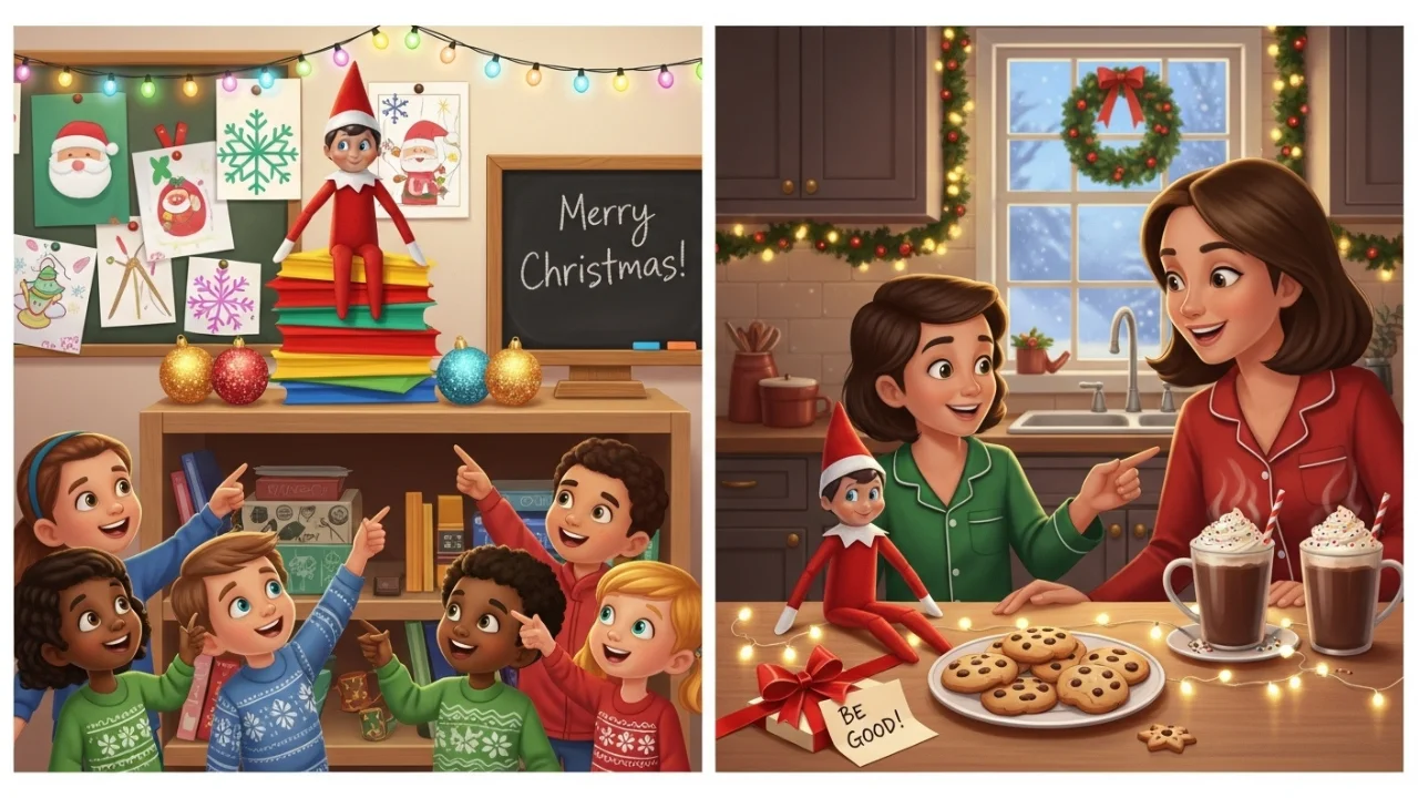 Elf in classroom and home