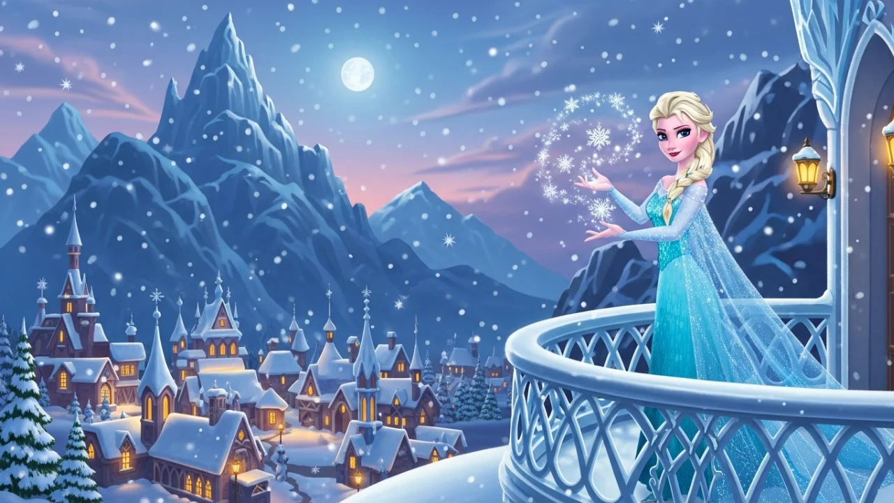 Elsa creating snow in Arendelle