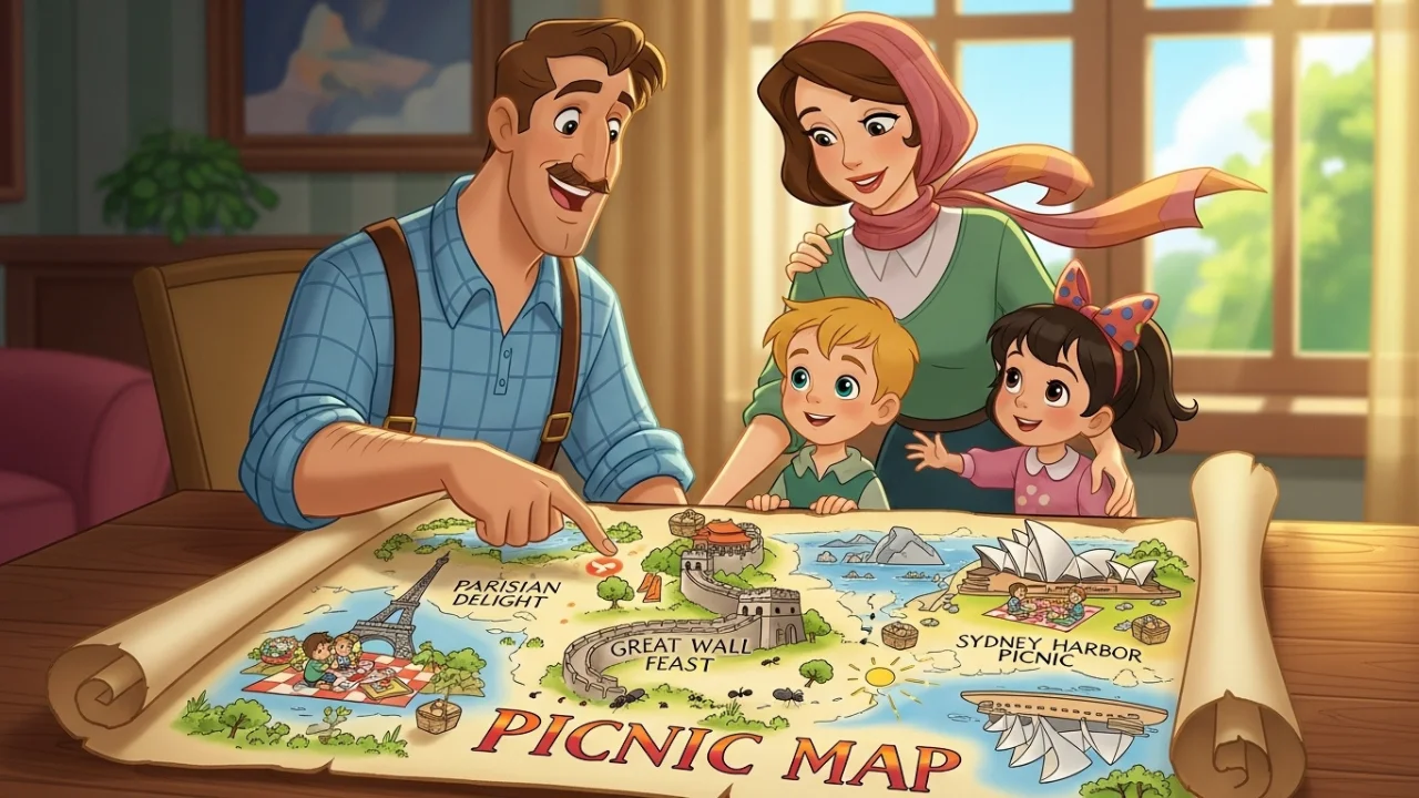 Family deciding best picnic spot