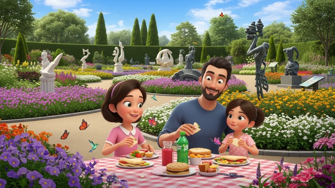 Family enjoying picnic in a garden