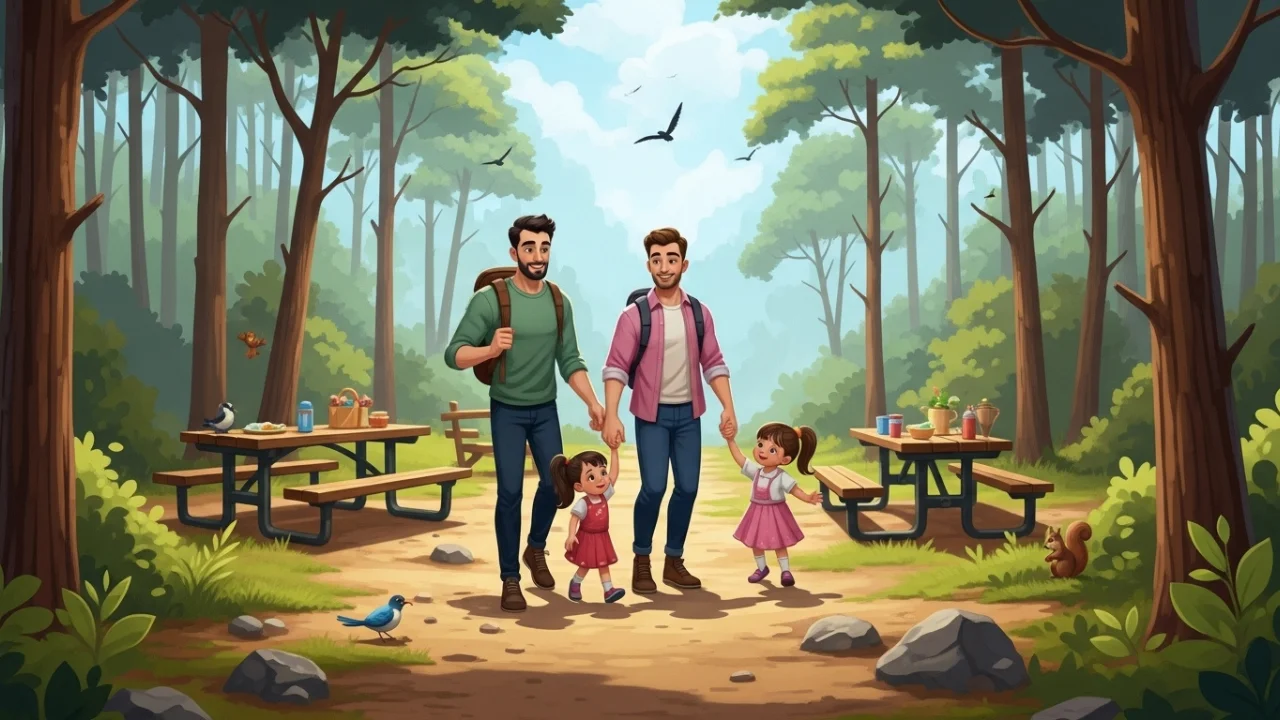 Family enjoying picnic in forest