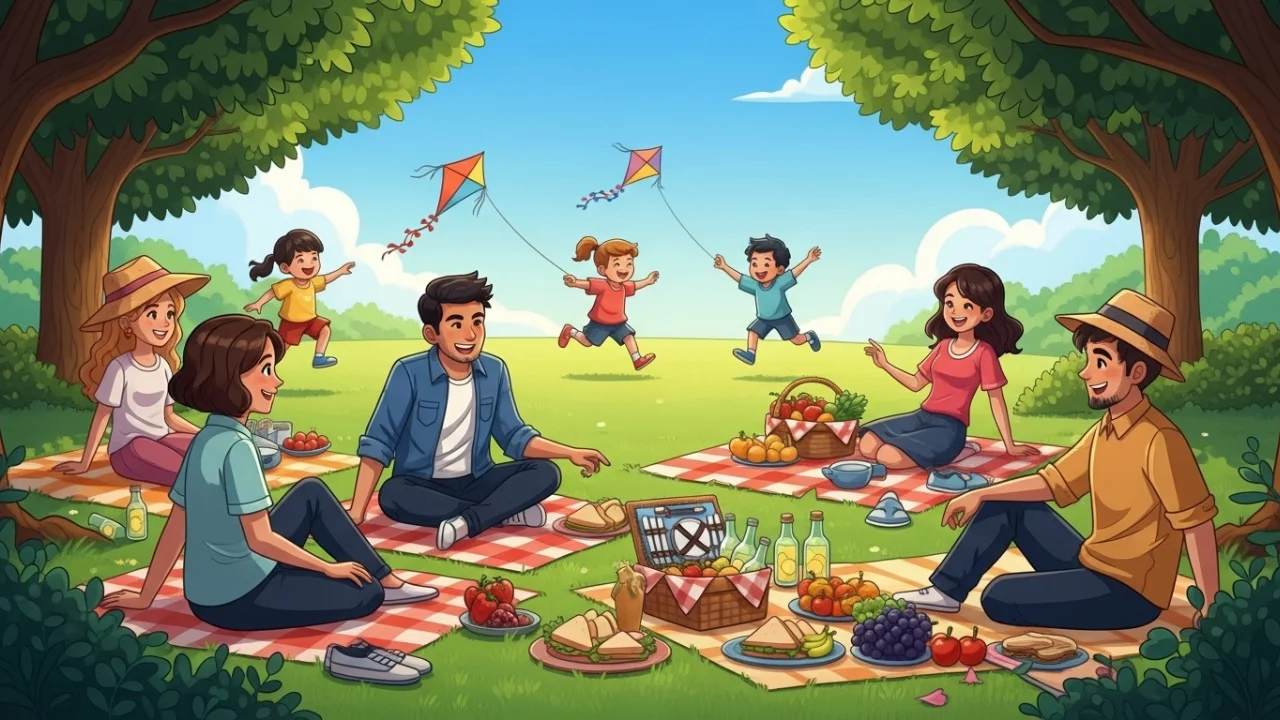 Kids and families enjoying a summer picnic