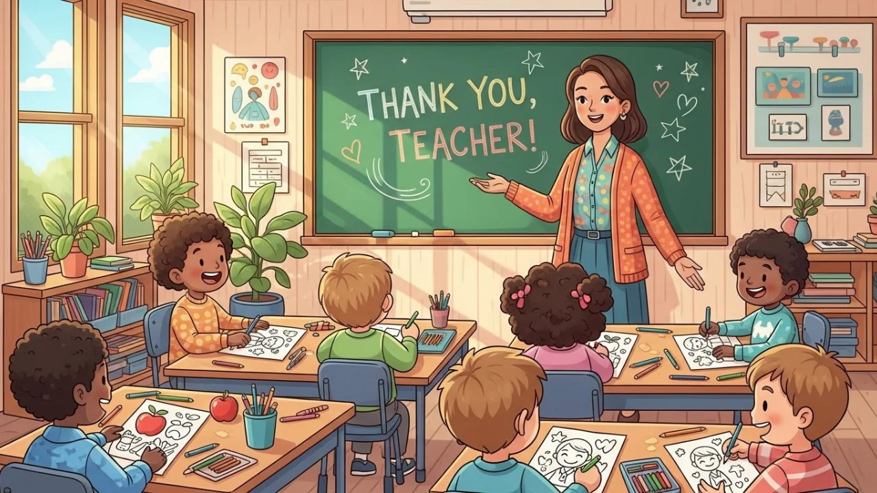 Kids appreciating teacher in classroom