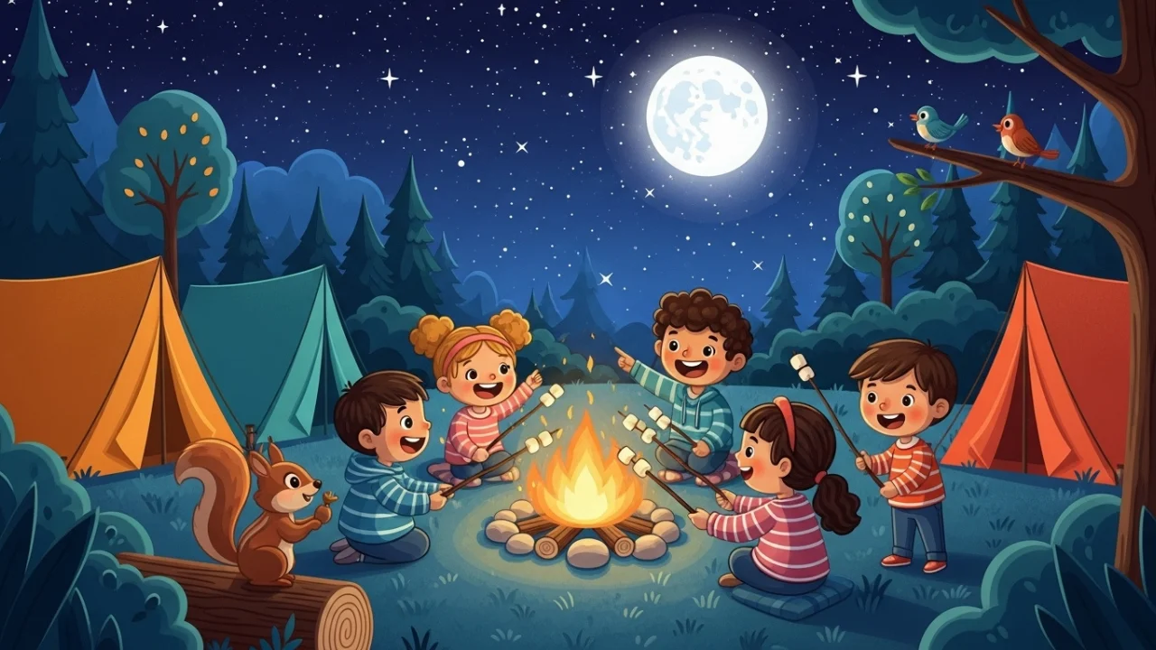 Kids camping under the stars