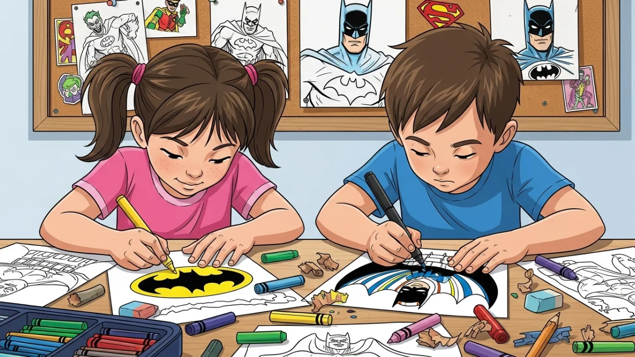 Kids coloring Batman art pages