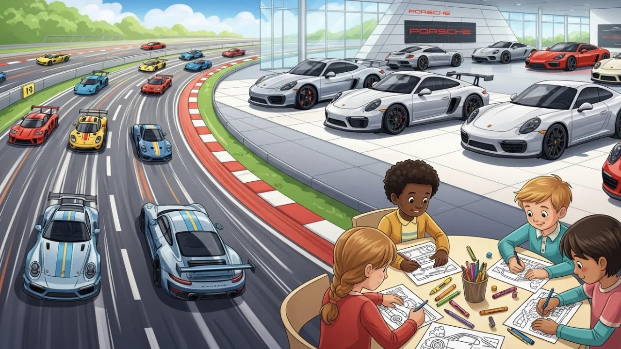 Kids coloring Porsche cars