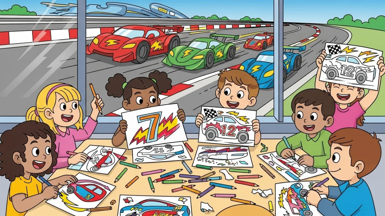 Kids coloring exciting race cars