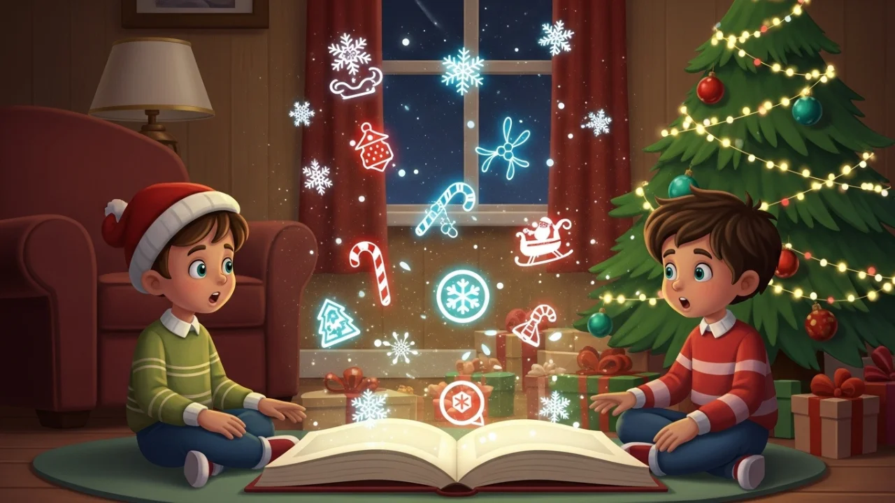 Kids discovering magical Christmas facts together