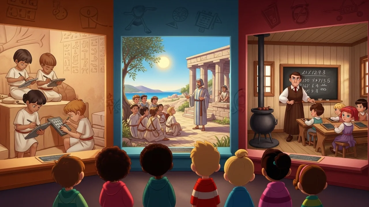 Kids exploring history of early schools