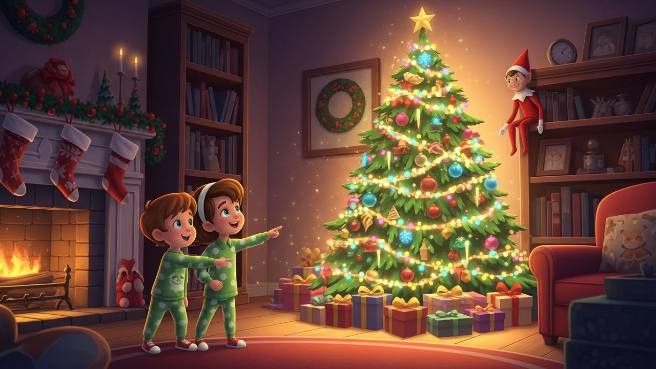 Kids finding Elf on Shelf at Christmas