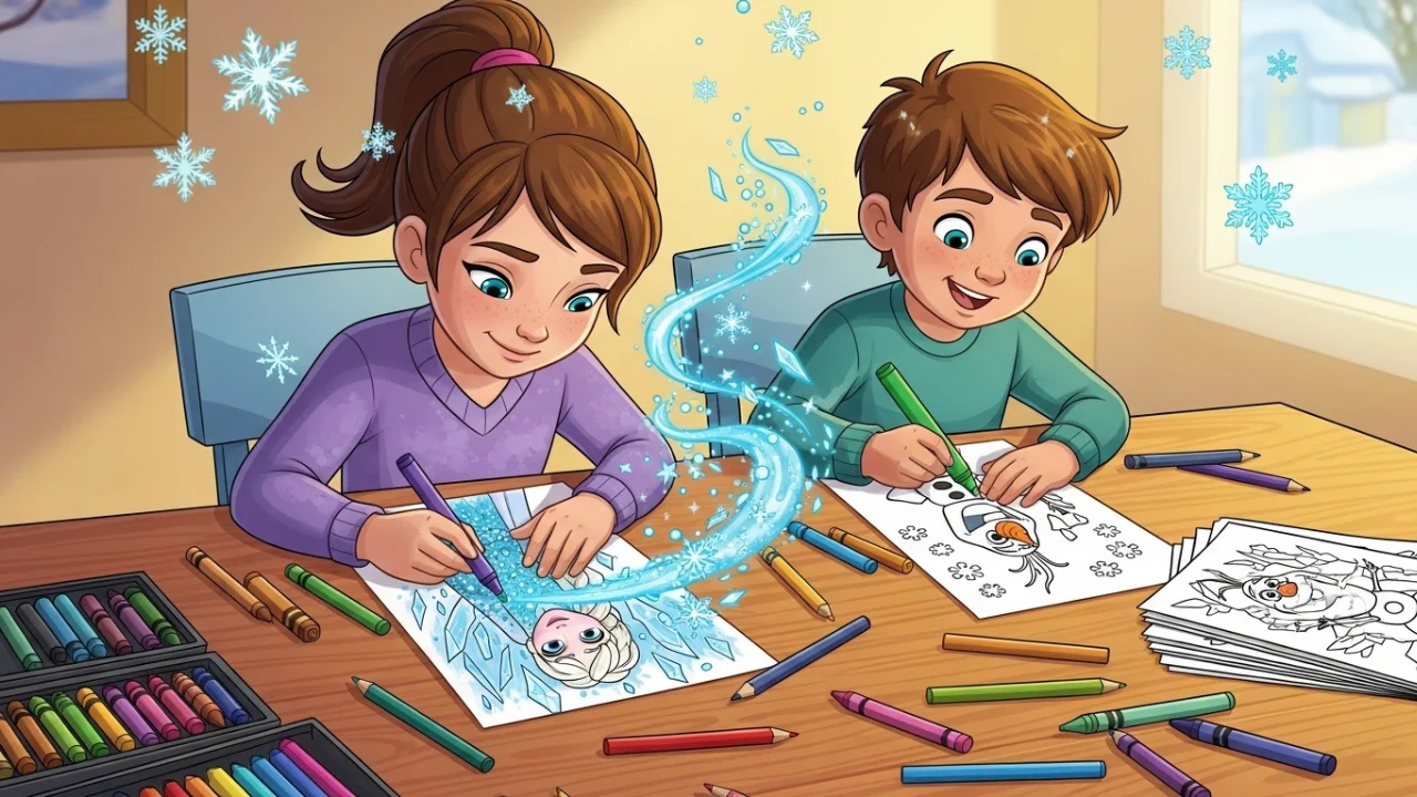 Kids learning and coloring Elsa pages
