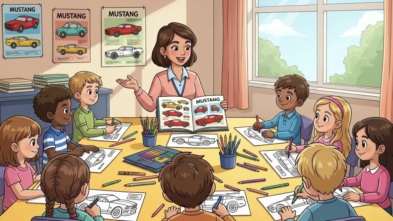 Kids learning and creating mustang pages