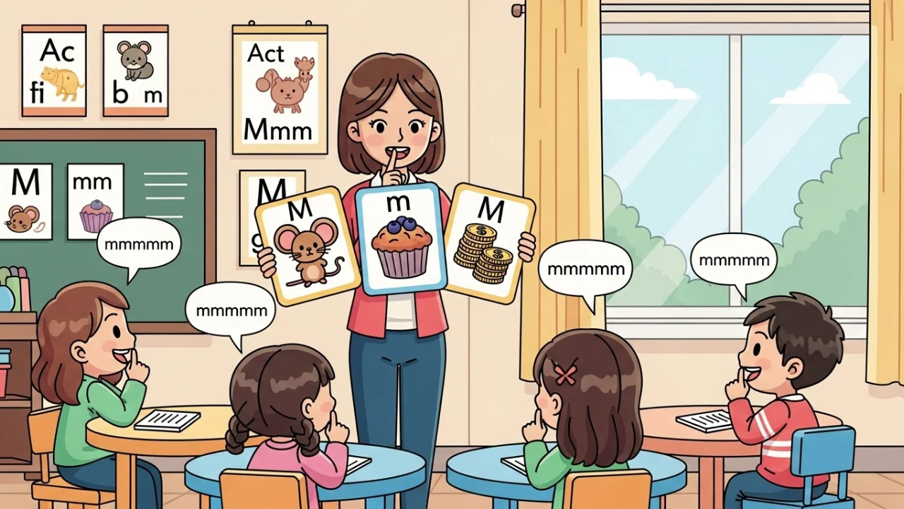 Kids learning the M sound with pictures