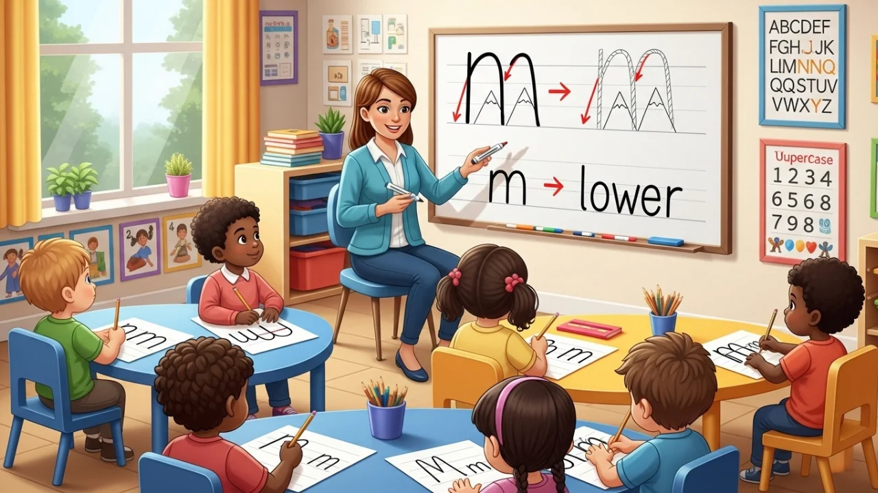 Kids learning to write letter M