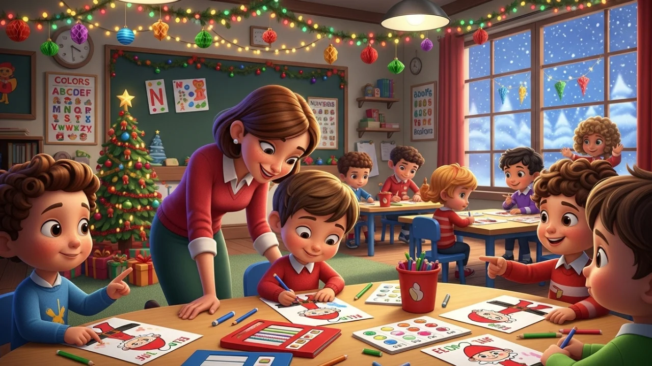 Kids learning with Elf coloring activity