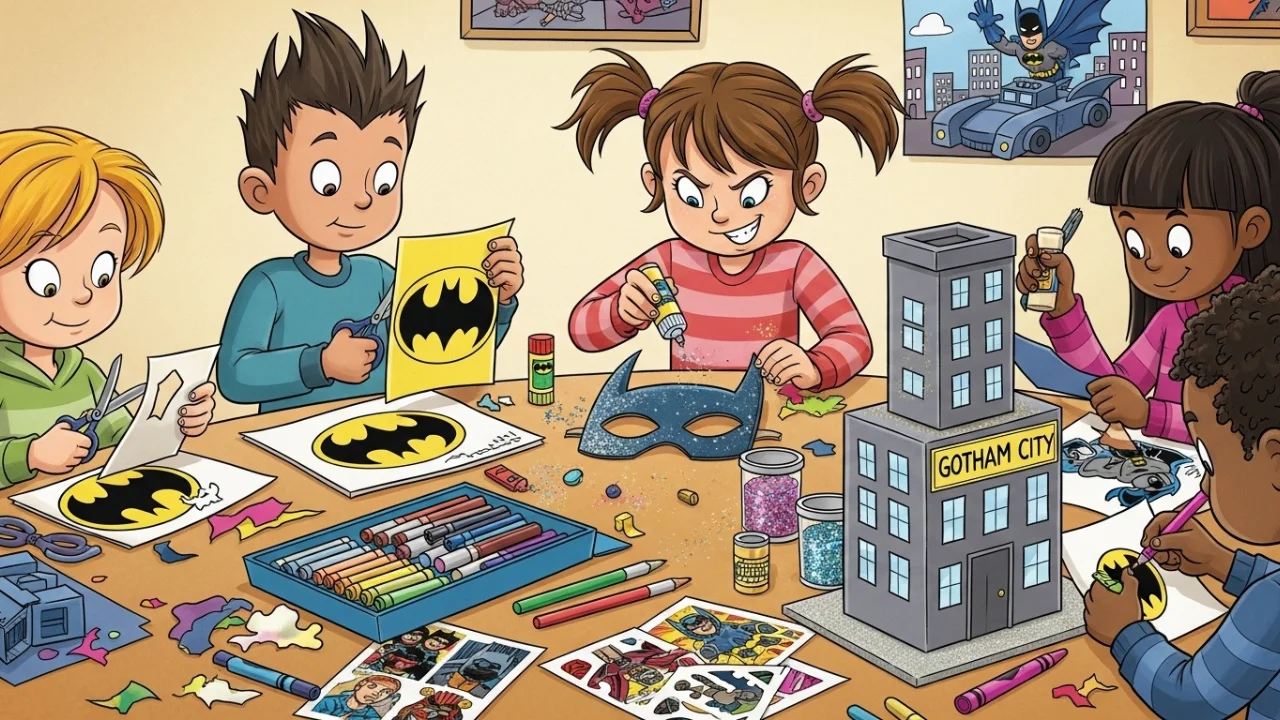 Kids making Batman crafts