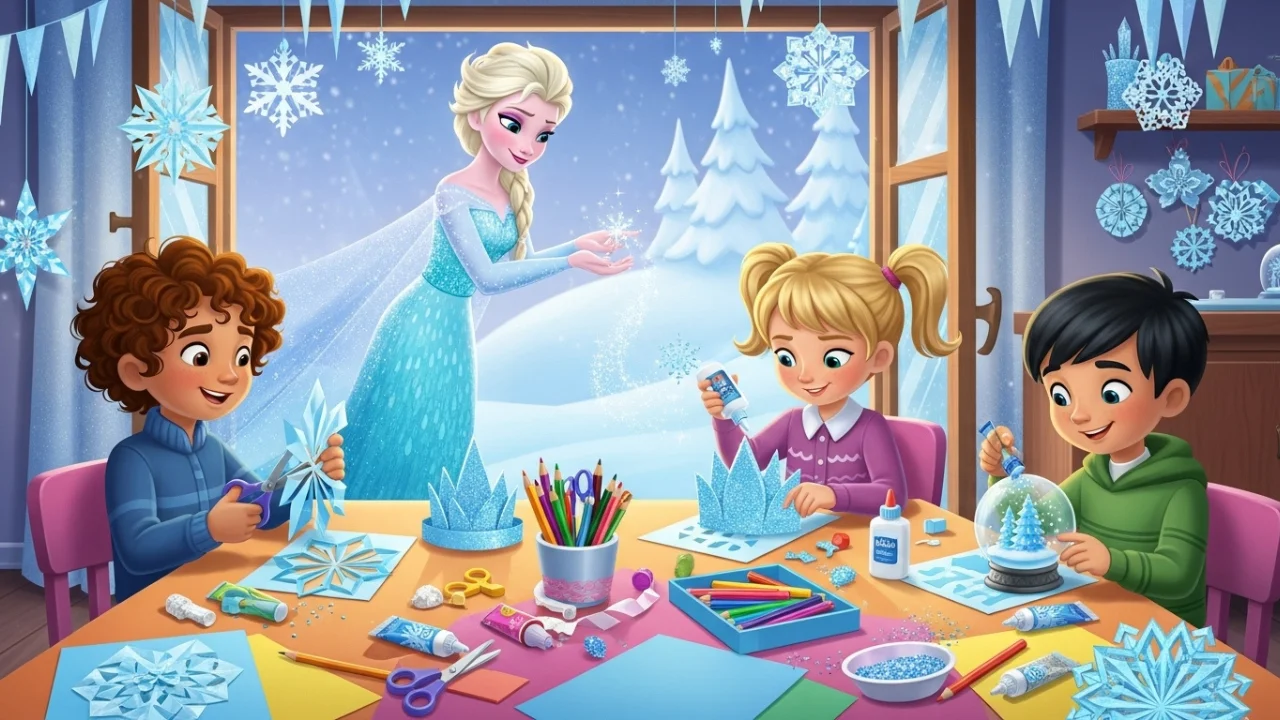 Kids making Elsa Frozen crafts