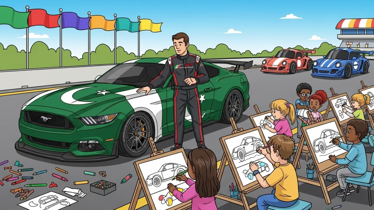 Kids making Mustang crafts from coloring pages