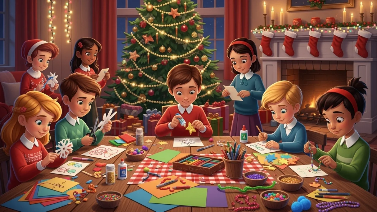 Kids making fun Christmas crafts together