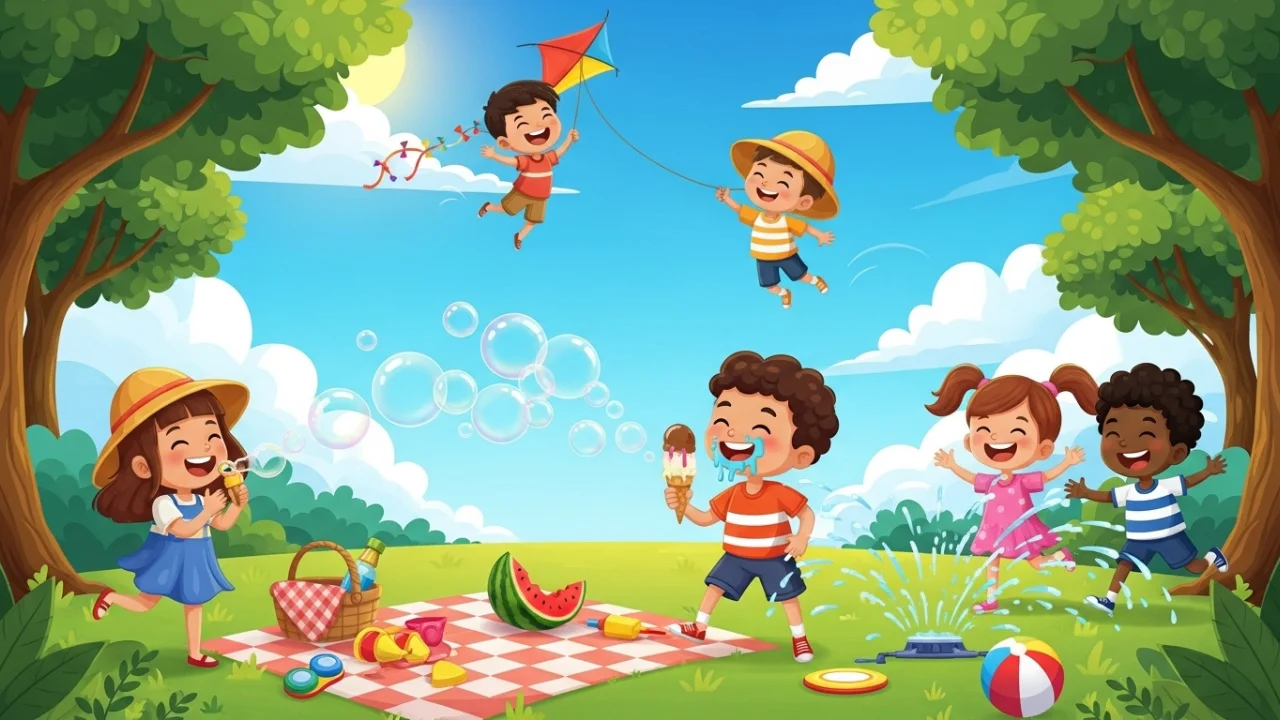 Kids playing outdoors in summer