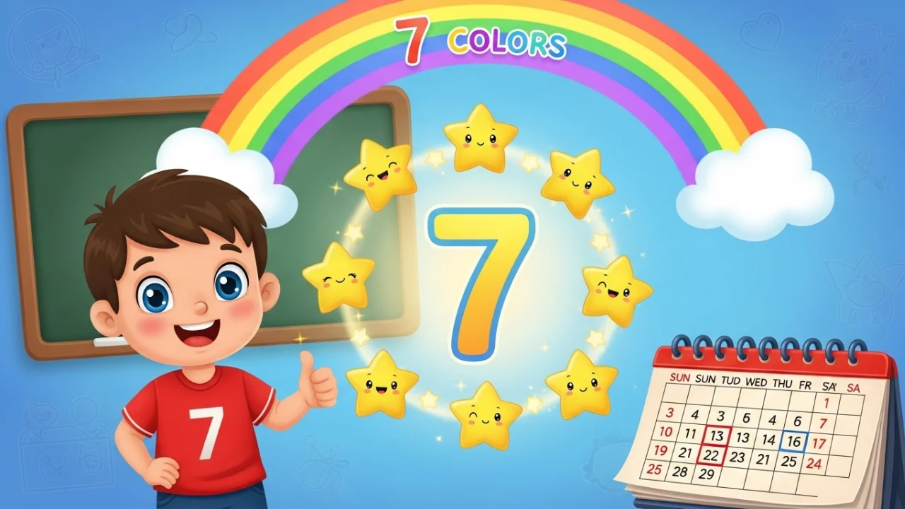 Number 7 with rainbow, stars, and kid in jersey