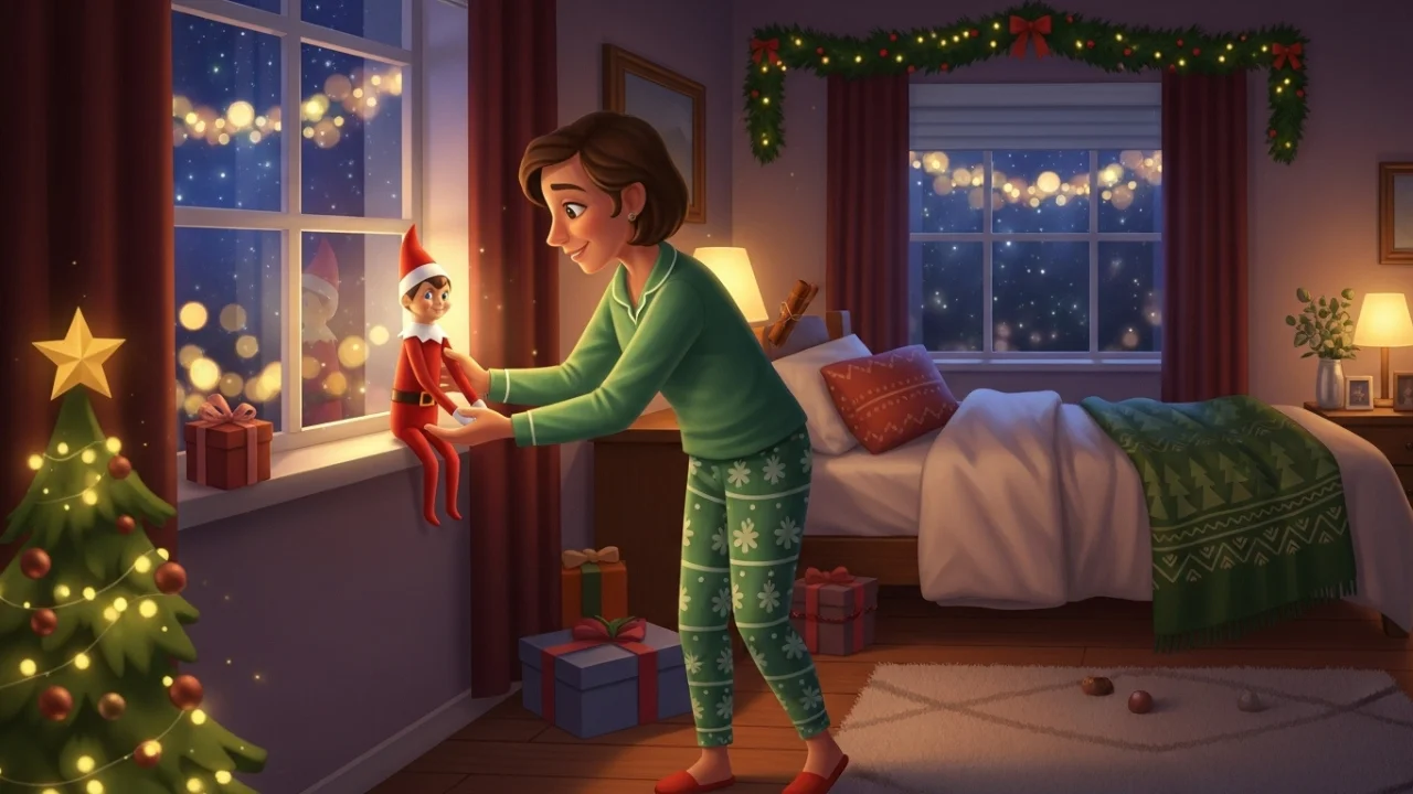 Parent moving magical Elf on the Shelf