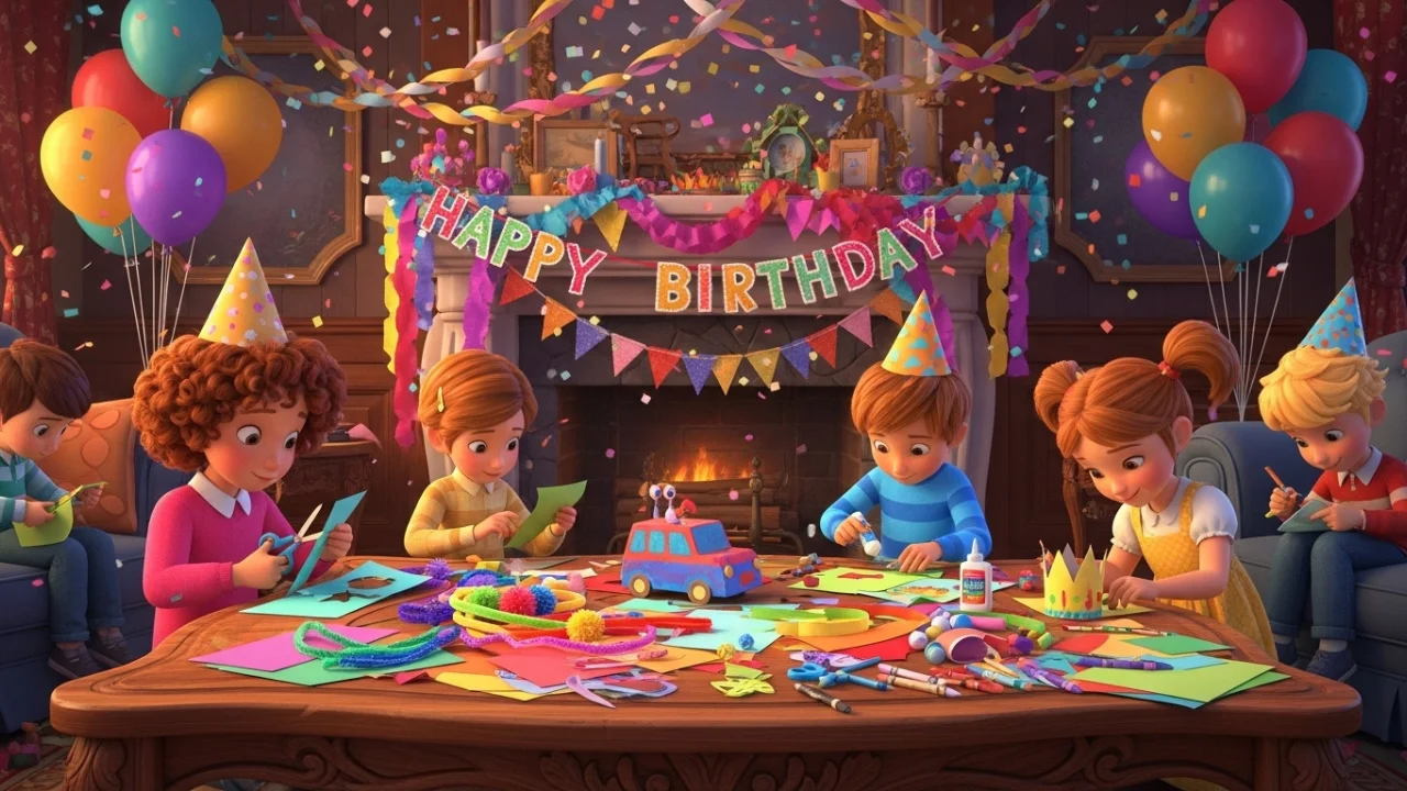 kids creating hand made crafts for birthday