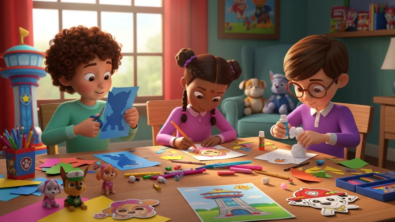 kids making paw patrol hand crafts