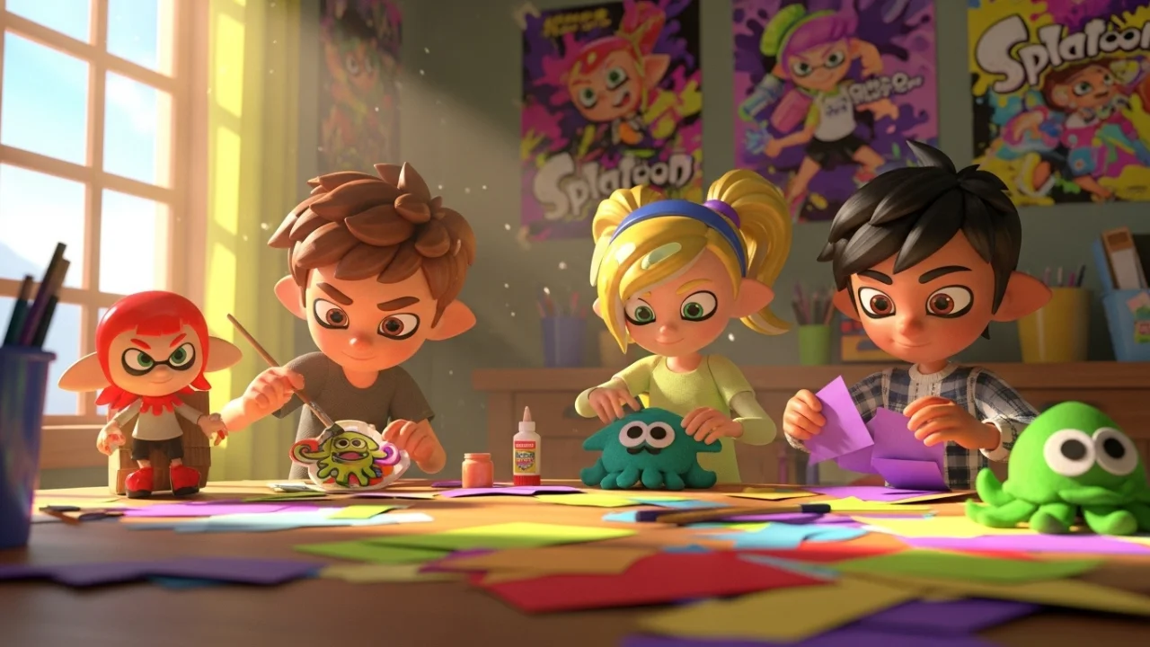 kids making splatoon hand crafts
