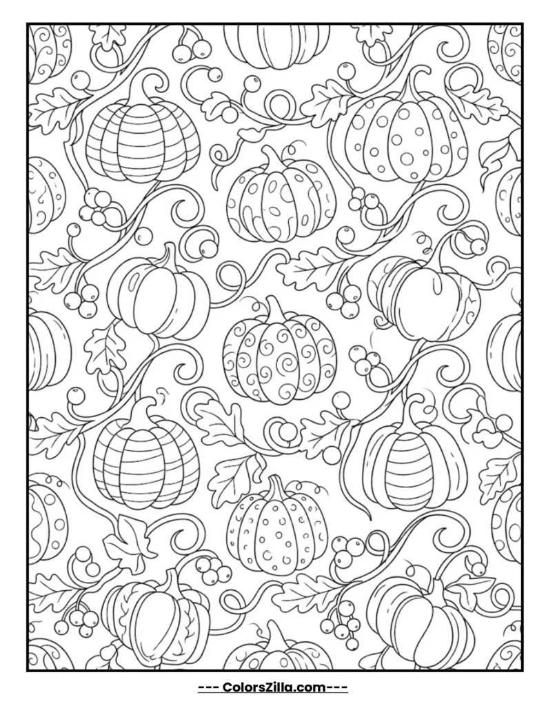 Pumpkin and Vine Seamless Pattern